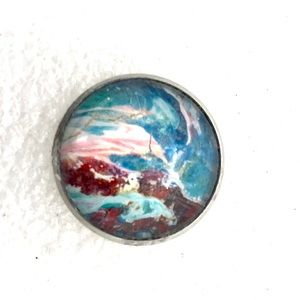 Brooch pin hand painted glass dome handcrafted